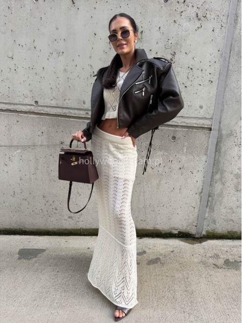 Komplet plażowy top + spódnica maxi ażurowy BONI kremowy  17 - photo #28