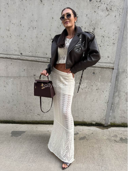 Komplet plażowy top + spódnica maxi ażurowy BONI kremowy  17 - photo #29