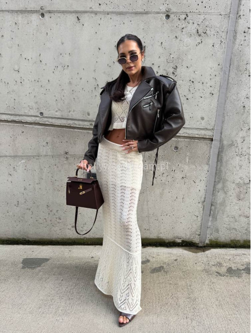 Komplet plażowy top + spódnica maxi ażurowy BONI kremowy  17 - photo #30