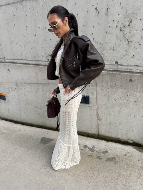 Komplet plażowy top + spódnica maxi ażurowy BONI kremowy  17 - photo #31