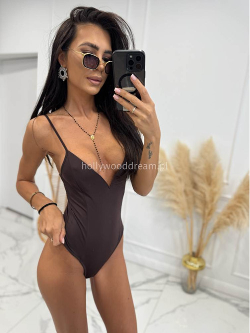 Body na ramiączkach z wycięciem V LAMU czekoladowe 29 - photo #7