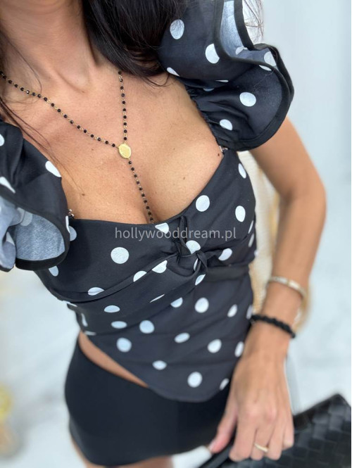 Bluzka gorsetowa z pętelką na biuście w grochy RETRO czarna 09 - photo #12