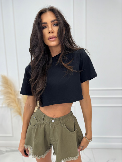 Spodenki jeansowe z postrzępionym dołem Vera khaki 09