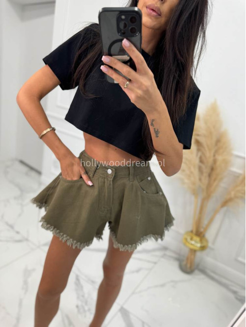 Spodenki jeansowe z postrzępionym dołem Vera khaki 09 - photo #5