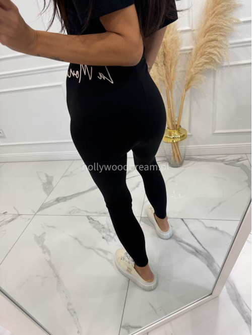 Legginsy prążkowane z wycięciami w talii z wiskozą STREET czarne 155 - photo #1