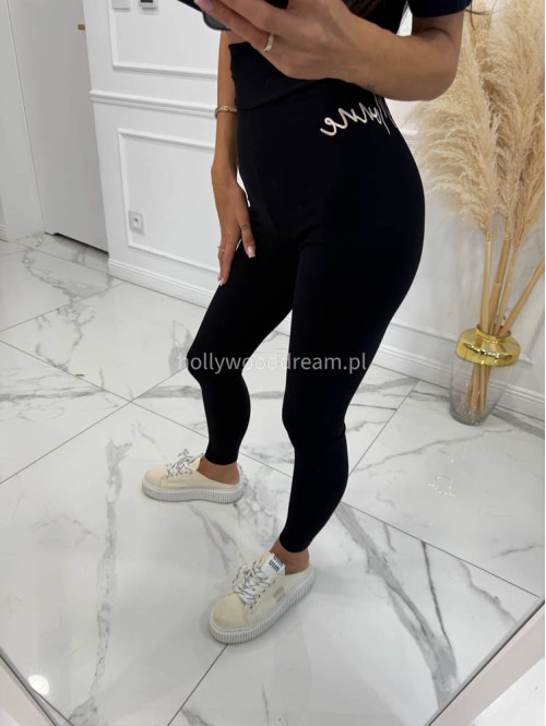 Legginsy prążkowane z wycięciami w talii z wiskozą STREET czarne 155 - photo #10