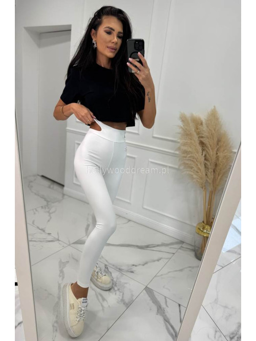 Legginsy prążkowane z wycięciami w talii z wiskozą STREET białe 155 - photo #0