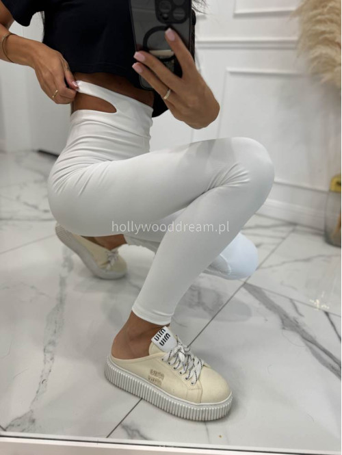 Legginsy prążkowane z wycięciami w talii z wiskozą STREET białe 155 - photo #5