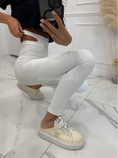 Legginsy prążkowane z wycięciami w talii z wiskozą STREET białe 155 - photo #6