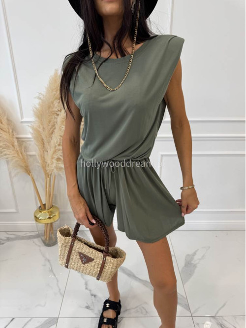 Komplet z opływającego materiału bluzka + spodenki z wiskozą PENNY khaki 02 - photo #1