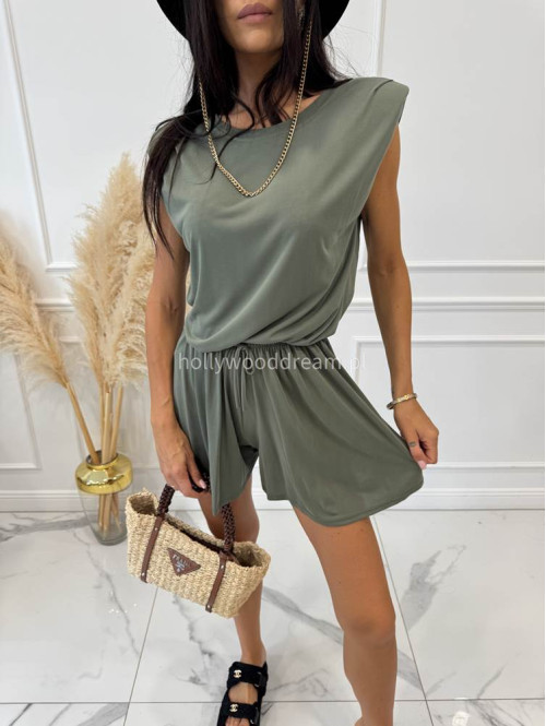 Komplet z opływającego materiału bluzka + spodenki z wiskozą PENNY khaki 02 - photo #3