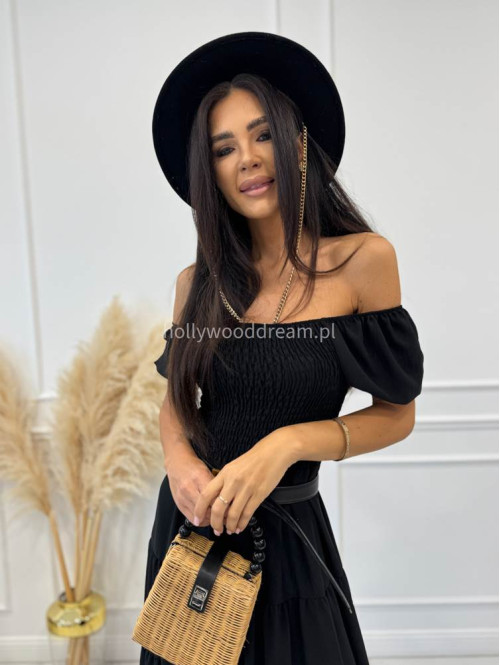 Sukienka maxi z gumką na biuście i przeszyciami TATIANA czarna 17 - photo #12