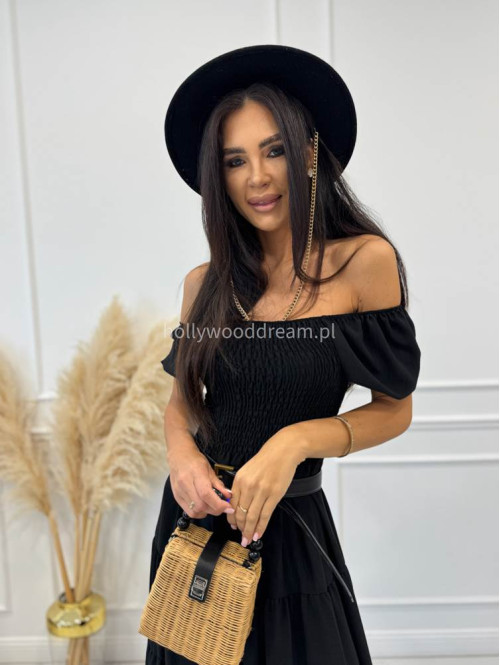 Sukienka maxi z gumką na biuście i przeszyciami TATIANA czarna 17 - photo #13