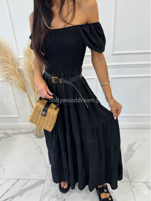 Sukienka maxi z gumką na biuście i przeszyciami TATIANA czarna 17 - photo #15