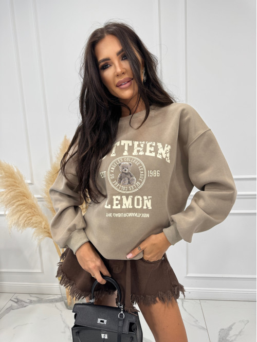 Bluza ze ściągaczami i nadrukiem misia GOTTHEM ciemno beżowa 06