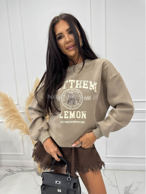 Bluza ze ściągaczami i nadrukiem misia GOTTHEM ciemno beżowa 06 - photo #1