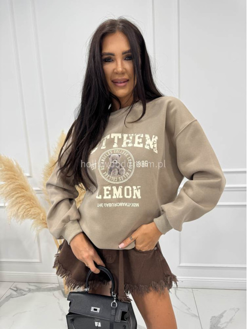 Bluza ze ściągaczami i nadrukiem misia GOTTHEM ciemno beżowa 06 - photo #2
