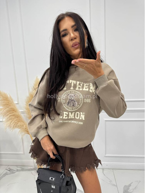 Bluza ze ściągaczami i nadrukiem misia GOTTHEM ciemno beżowa 06 - photo #3