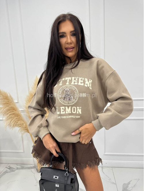 Bluza ze ściągaczami i nadrukiem misia GOTTHEM ciemno beżowa 06 - photo #4