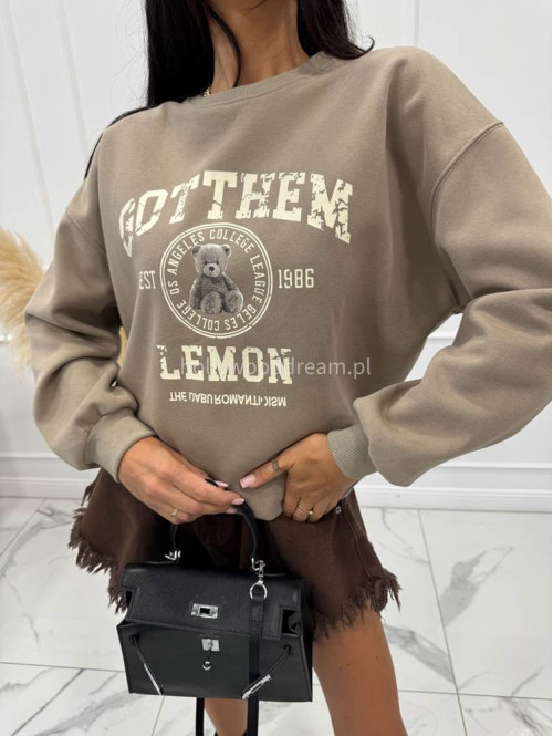 Bluza ze ściągaczami i nadrukiem misia GOTTHEM ciemno beżowa 06 - photo #5