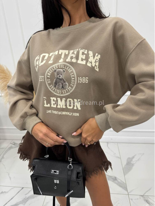Bluza ze ściągaczami i nadrukiem misia GOTTHEM ciemno beżowa 06 - photo #6