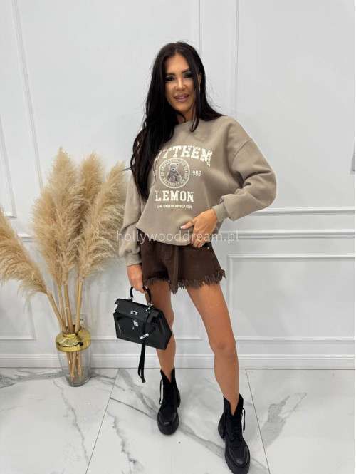 Bluza ze ściągaczami i nadrukiem misia GOTTHEM ciemno beżowa 06 - photo #10