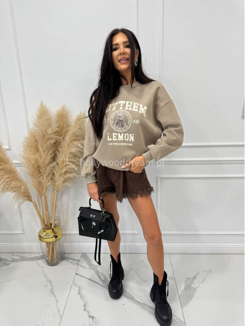 Bluza ze ściągaczami i nadrukiem misia GOTTHEM ciemno beżowa 06 - photo #11