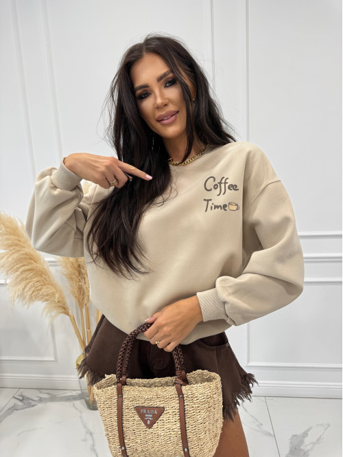 Bluza ze ściągaczami COFFE TIME beżowa 06