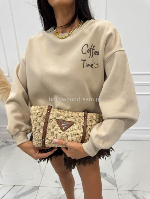 Bluza ze ściągaczami COFFE TIME beżowa 06 - photo #1