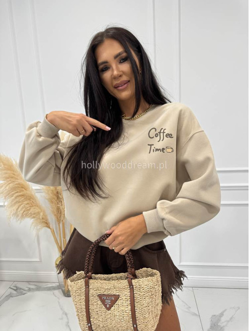 Bluza ze ściągaczami COFFE TIME beżowa 06 - photo #8