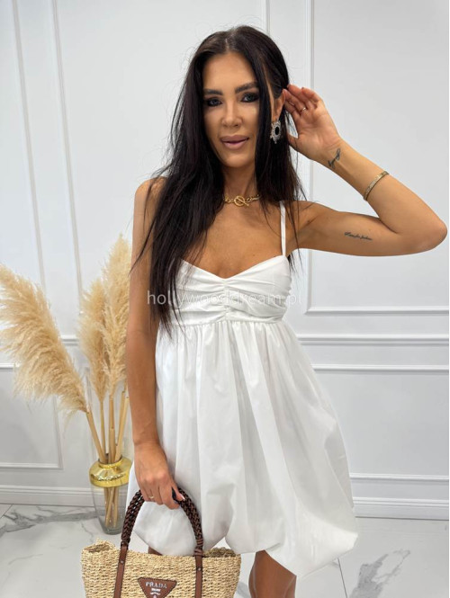 Sukienka mini na ramiączkach al'a bombka INGRID biała 66 - photo #22
