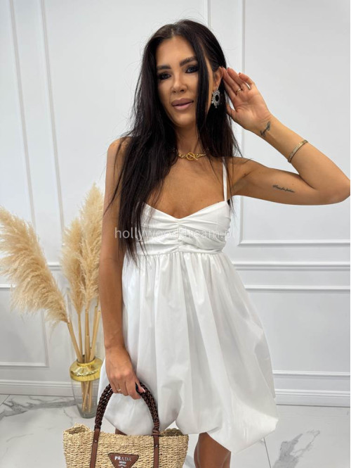 Sukienka mini na ramiączkach al'a bombka INGRID biała 66 - photo #23