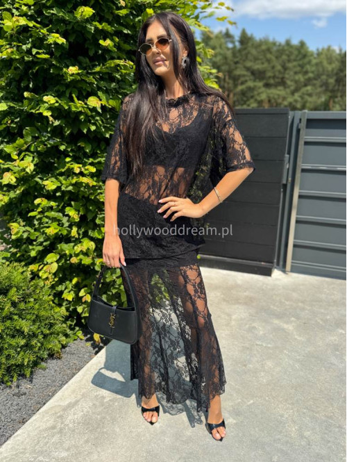 Spódnica maxi koronkowa z rozporkiem COSTA czarna 161 - photo #1