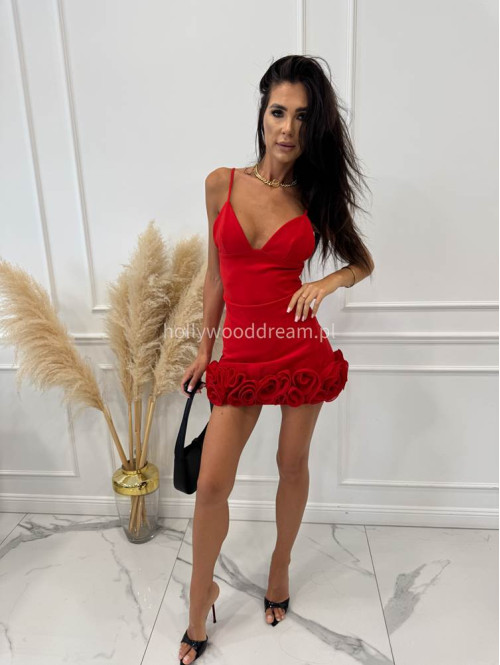 PRE ORDER Sukienka mini na ramiączka z różami u dołu ROSE czerwona 89 - photo #9