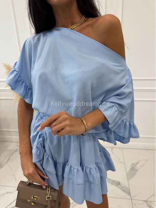 Kombinezon z falbanami na krótki rękaw JASMIN błękitny 39 - photo #1