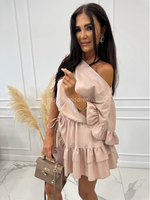 Kombinezon z falbanami na krótki rękaw JASMIN beżowy 39 - photo #8