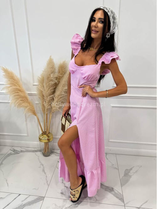 Sukienka maxi w kartkę z falbanami MAXIM różowa 17 - photo #2