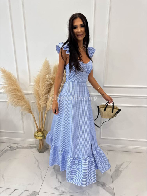 Sukienka maxi w kartkę z falbanami MAXIM niebieska 17 - photo #16