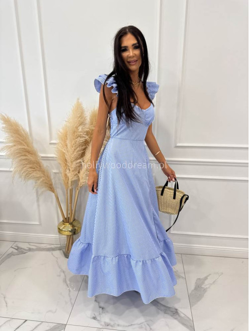 Sukienka maxi w kartkę z falbanami MAXIM niebieska 17 - photo #17