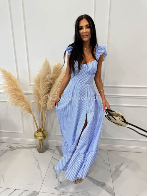 Sukienka maxi w kartkę z falbanami MAXIM niebieska 17 - photo #19