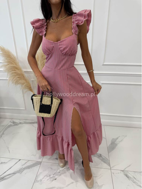 Sukienka maxi w kartkę z falbanami MAXIM czerwona 17 - photo #15