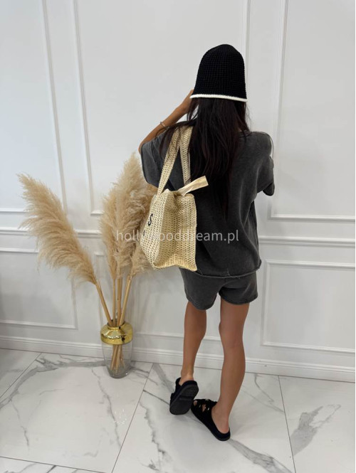 Torebka pleciona typu shopper słomiana MILANO beżowa - photo #27