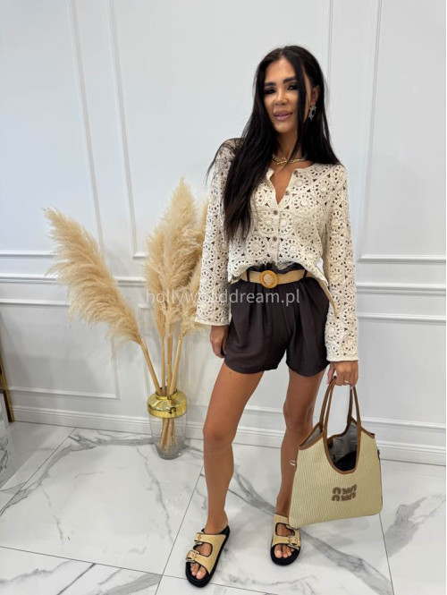 Duża torebka shopper ILA beżowa z brązowym paskiem - photo #6