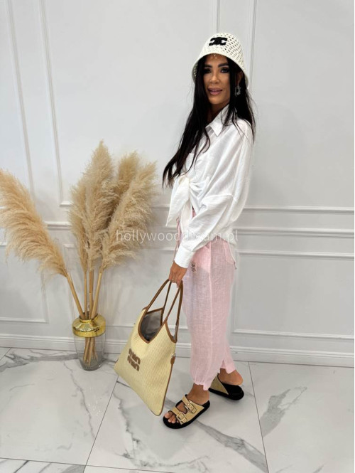 Duża torebka shopper ILA beżowa z brązowym paskiem - photo #15