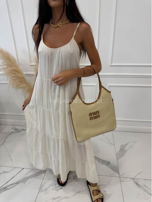 Duża torebka shopper ILA beżowa z brązowym paskiem - photo #18