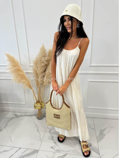 Duża torebka shopper ILA beżowa z brązowym paskiem - photo #20