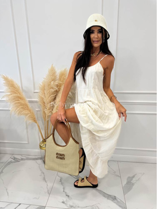 Duża torebka shopper ILA beżowa z brązowym paskiem - photo #23