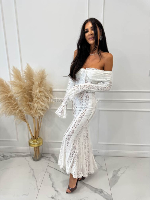 PRE ORDER Sukienka maxi hiszpanka koronkowa  CLEO biała 89 - photo #3