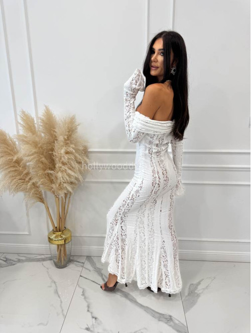 PRE ORDER Sukienka maxi hiszpanka koronkowa  CLEO biała 89 - photo #6