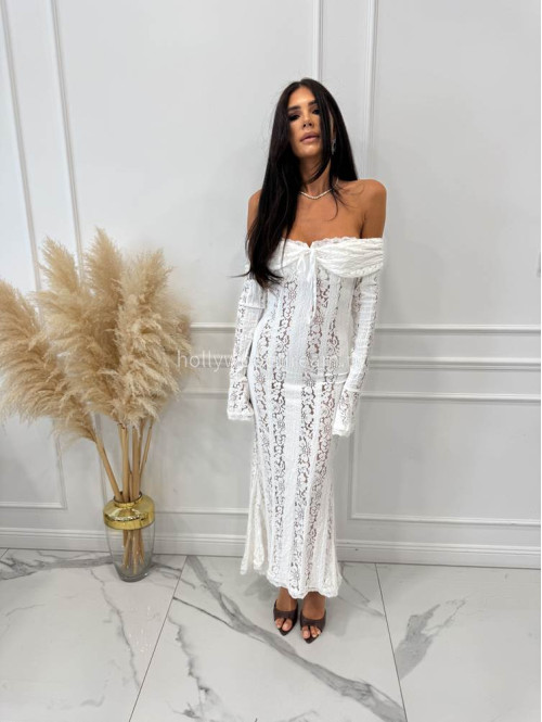 PRE ORDER Sukienka maxi hiszpanka koronkowa  CLEO biała 89 - photo #8